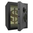 3d Safe deposit box with dollar signs in 3d Safe deposit box with dollar signs in