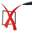 3d Red x check mark written by pen 3d Red x check mark written by pen