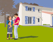 Famille 2 enfants devant la maison Famille 2 enfants devant la maison