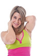 Active blond  woman posing with a big smile