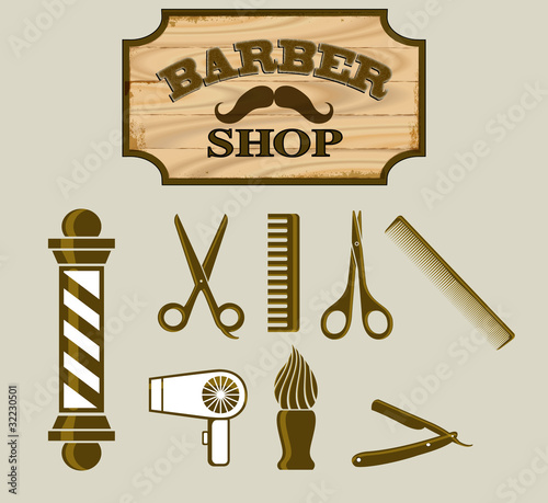 Vector: Barbershop or Hairdresser Icons and Signpost Barbershop or Hairdresser Icons and Signpost
