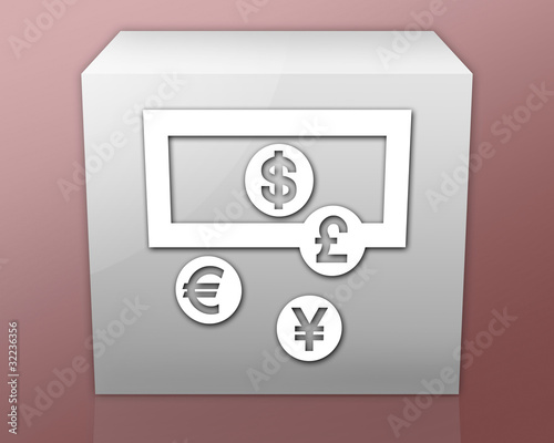 currency exchange icon. Box-shaped Icon (red b/g) quot;Currency Exchangequot;