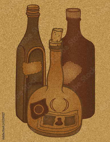 Illustration: cork background with old bottles cork background with old bottles
