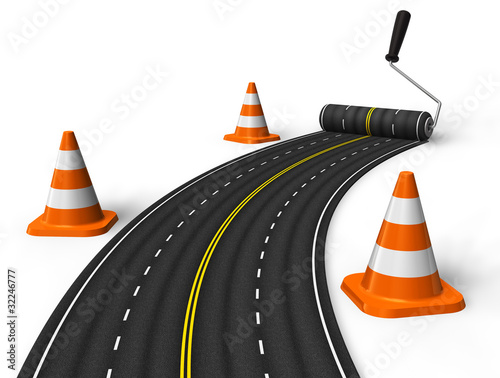 Illustration: Painting the road with roller brush Painting the road with roller brush