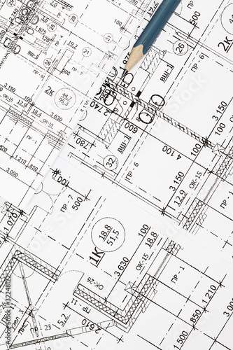 Photo: background of architectural drawing ahd pencil background of architectural drawing ahd pencil
