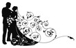 Bride and groom background pattern silhouette