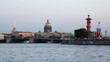 Basil Island in St. Petersburg spring day, river floats boat