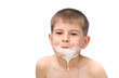 A boy swims in the bathtub