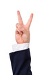Business man's victory hand sign Business man's victory hand sign