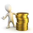 3d Little man has a stack of gold coins