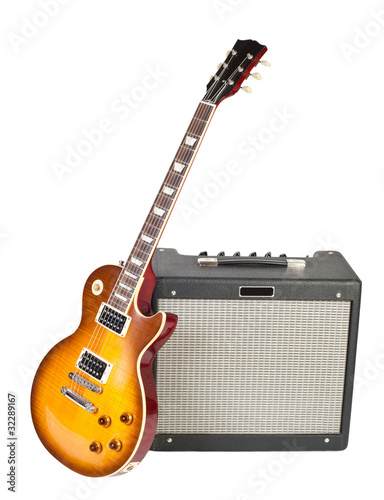Photo: guitar and amplifier (isolated on white) guitar and amplifier (isolated on white)