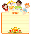 kids with spoons.menu. place for your text.