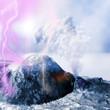 Volcanic eruption with huge  lightning