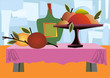 Ilustracion con comida en la mesa