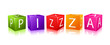 word pizza composed from colorful cubes word pizza composed from colorful cubes