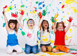 Kids with their palms and clothing painted