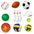 Big set of sport balls and tennis cap. Vector illustration.