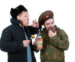 Russian soldier drinking vodka