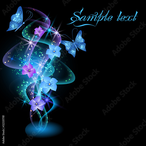 Vector: Card with smoke, flowers and butterflies Card with smoke, flowers and butterflies