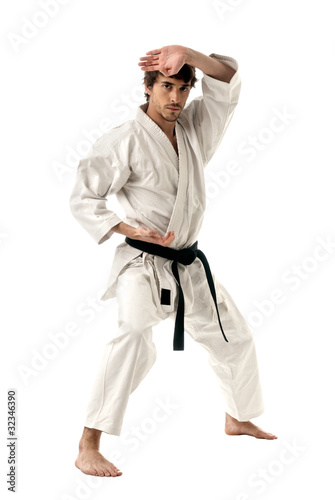 Photo: Karate male fighter young isolated on white background Karate male fighter young isolated on white background
