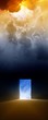 Dramatic background - open doorway, bright light from sky