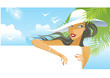 Summer girl holding blank sign Summer girl holding blank sign