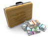 Illustration: Euro Cash Packets and Golden Briefcase Euro Cash Packets and Golden Briefcase