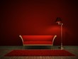 Rotes Sofa vor roter Wand