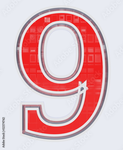 Illustration: chiffre 9 sur fond blanc chiffre 9 sur fond blanc