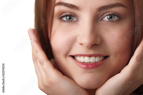 Photo: attractive smiling woman portrait on white background attractive smiling woman portrait on white background