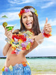 Young woman in  costume of hawaii.