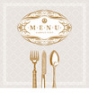 Vector ornate menu with vintage cutlery (with clipping mask)