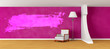 Image : white armchair with lamp and splash frame in purple interior