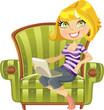 cute blond girl with a laptop in a chair cute blond girl with a laptop in a chair