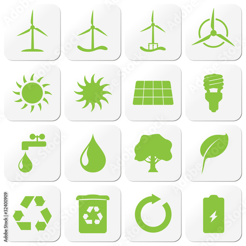 Vektor: iconset 1 - quadratische buttons grün - Erneuerbare Energien iconset 1 - quadratische buttons grün - Erneuerbare Energien