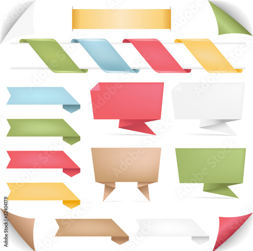 Vector: Collection Of Banners Of Origami And Ribbons Collection Of Banners Of Origami And Ribbons