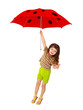 Little girl flying on red umbrella - ladybird Little girl flying on red umbrella - ladybird