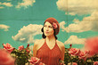 Foto: vintage collage with beauty young woman in roses vintage collage with beauty young woman in roses