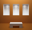 Empty shelves for exhibit in the room