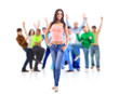 Group of people on white.Teenager girl and teenager boy Group of people on white.Teenager girl and teenager boy
