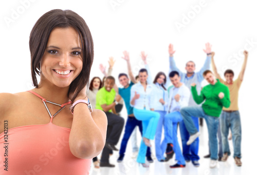 Photo: Group of people on white.Teenager girl and teenager boy Group of people on white.Teenager girl and teenager boy
