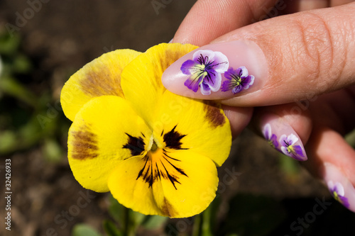 Photo: Beautiful nails and fingers with flower Beautiful nails and fingers with flower