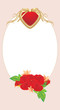 Red roses with heart in the decorative frame. Vector