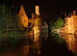 night scene: the Bell Tower and old town of Bruges in Belgium
