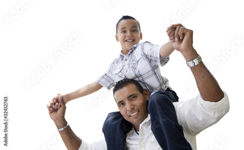 Photo: Hispanic Father and Son Having Fun Isolated on White Hispanic Father and Son Having Fun Isolated on White
