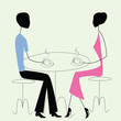 man and woman in a cafe, vintage style