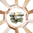 Dollar bills with multiracial human hands around it. Dollar bills with multiracial human hands around it.