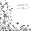 Vintage floral card with handdrawn flowers and butterflies