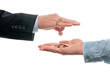 Rich man underpaying worker concept