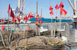 Fishing ship with nets in harbor of Urk, a Dutch fishing villag